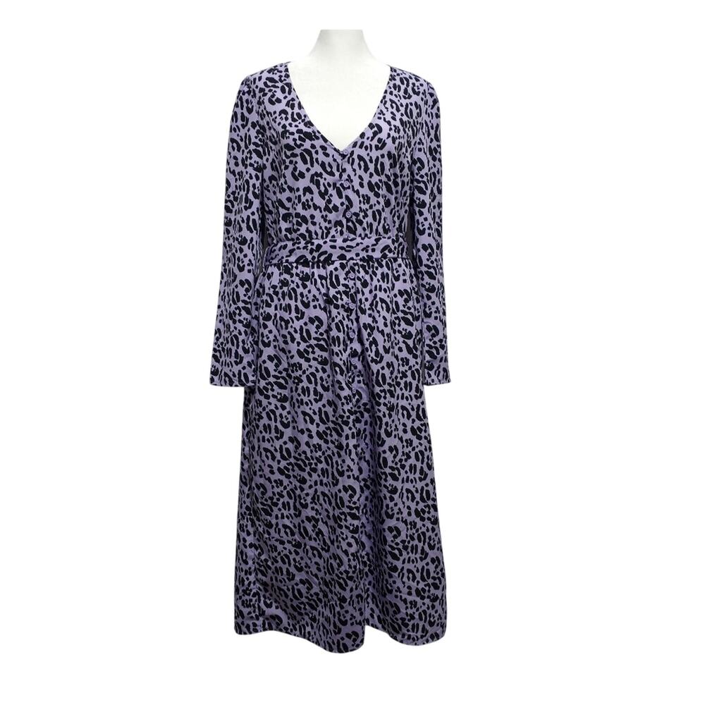 Monki Purple And Black Cheetah Print Midi Dress Size 42 US 10
